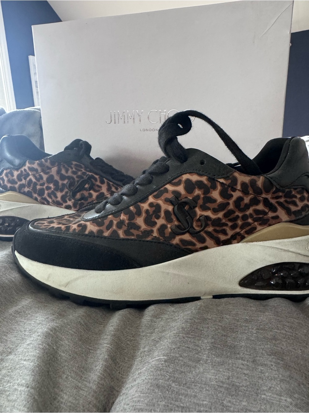 Jimmy Choo Leopard Print Platform Sneakers in Brown and Black